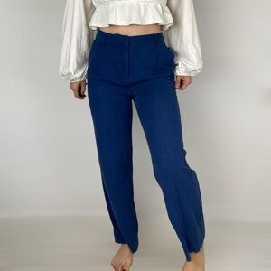 HOUSE OF HARLOW 1960 Wide Leg High Rise Blue Linen Trouser Pant Casual‎ Minimal
